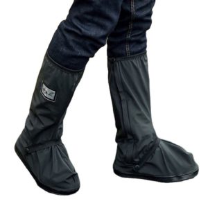 Black pvc rain boot covers, worn over footwear