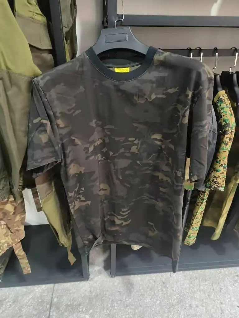 Black CP camouflage cotton tactical T-shirt, front view Black CP camouflage cotton tactical T-shirt, front view