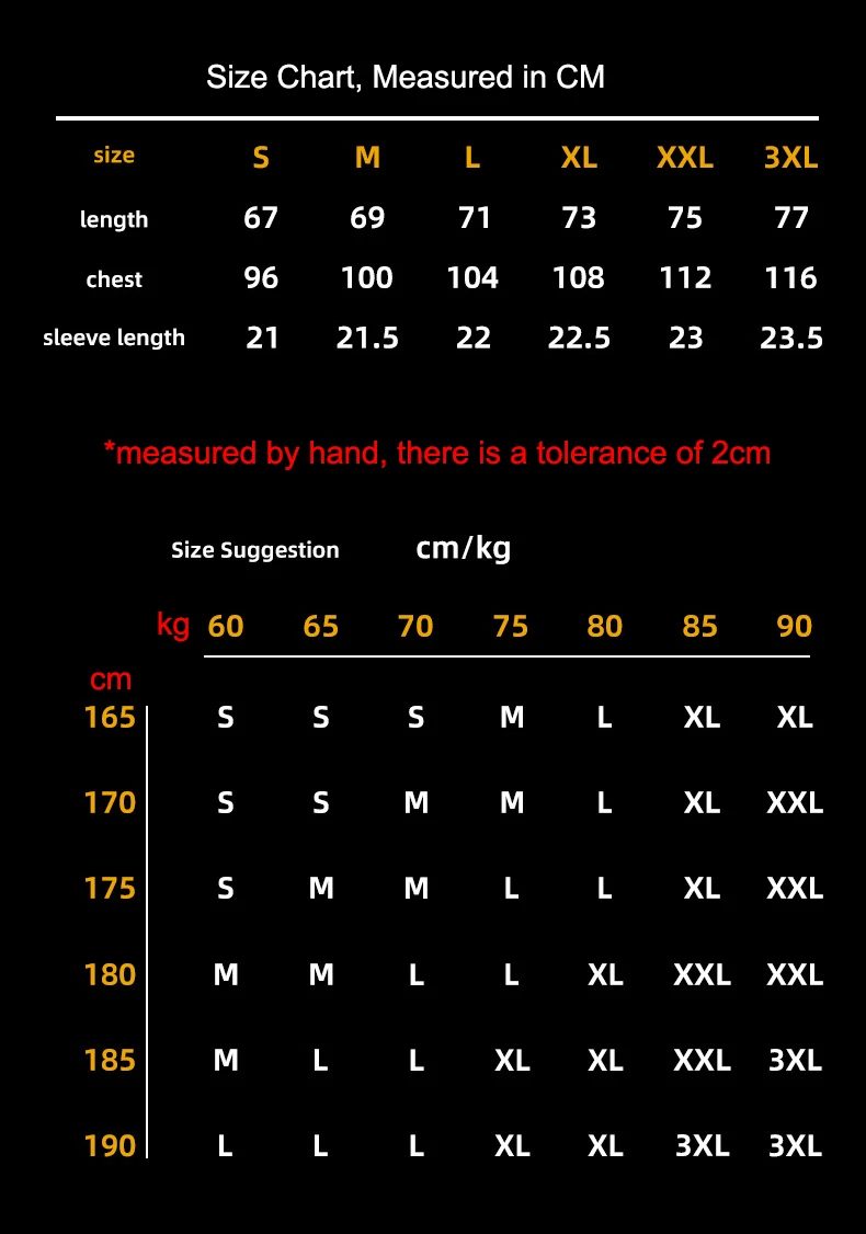 Supplier garment measurements for cotton tactical T-shirt in centimetres Supplier garment measurements for cotton tactical T-shirt in centimetres