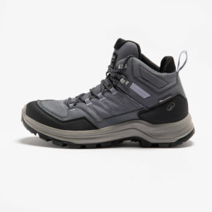 Grey Quechua MH100 women’s waterproof hiking boot, outer side view