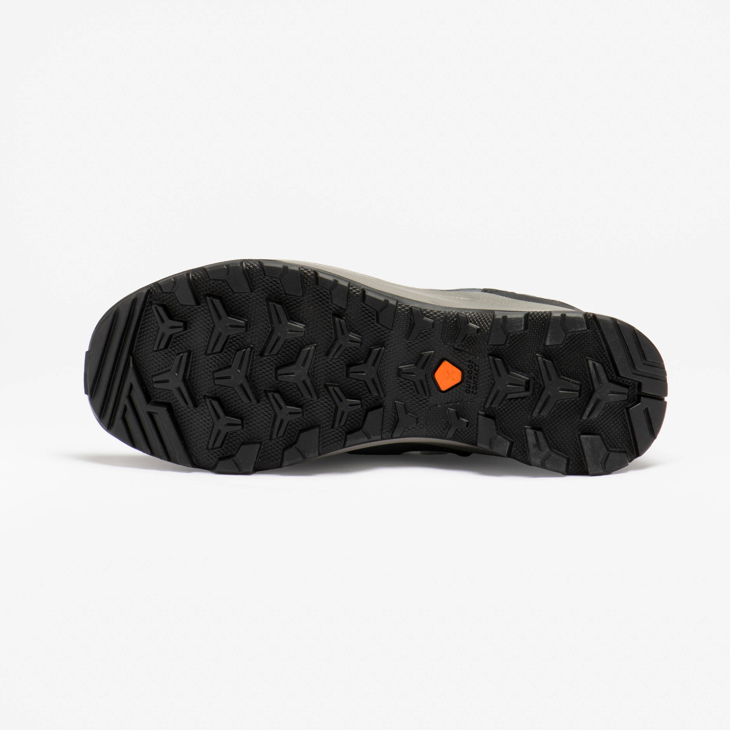 Quechua MH100 women’s grey hiking boot – outsole Outdoor Contact rubber outsole and tread on the grey Quechua MH100 women’s hiking boot