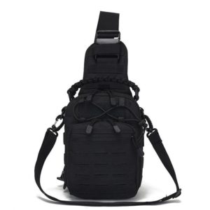 Black tactical chest sling bag front view Black tactical chest sling bag front view