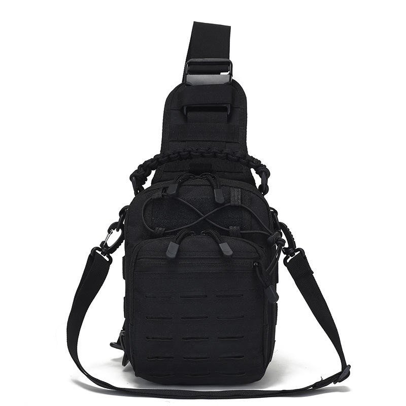 Black tactical chest sling bag front view Black tactical chest sling bag front view
