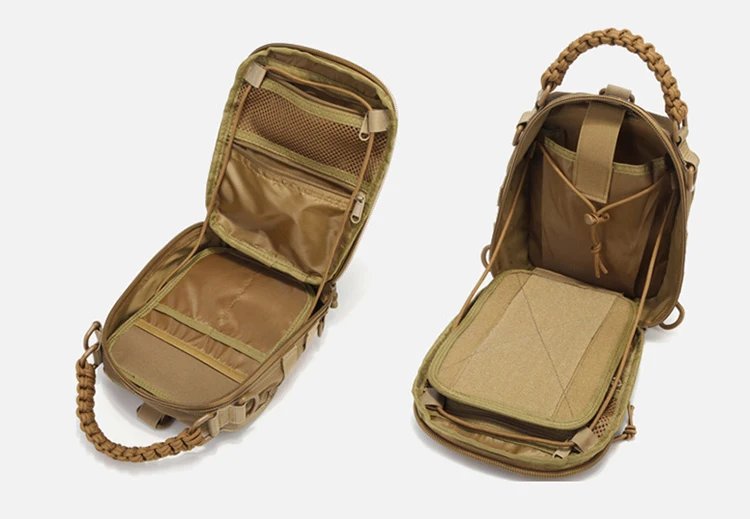 Khaki tactical chest sling bag open compartments Khaki tactical chest sling bag open compartments